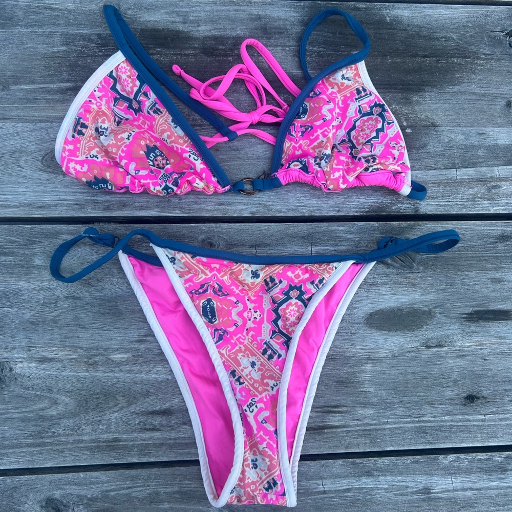 Reversible Pink and Blue Patterned Bikini